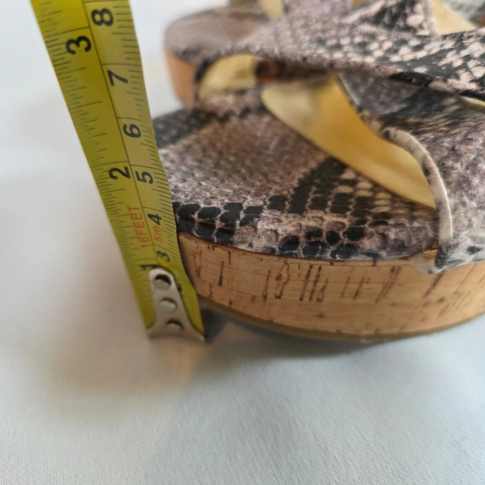 Marc‎ Fisher Womens 8 Snakeskin Print Cork Wedge Platform Slip-On Sandals